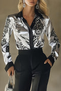 Unique Printed Satin Long-Sleeve Casual Shirt