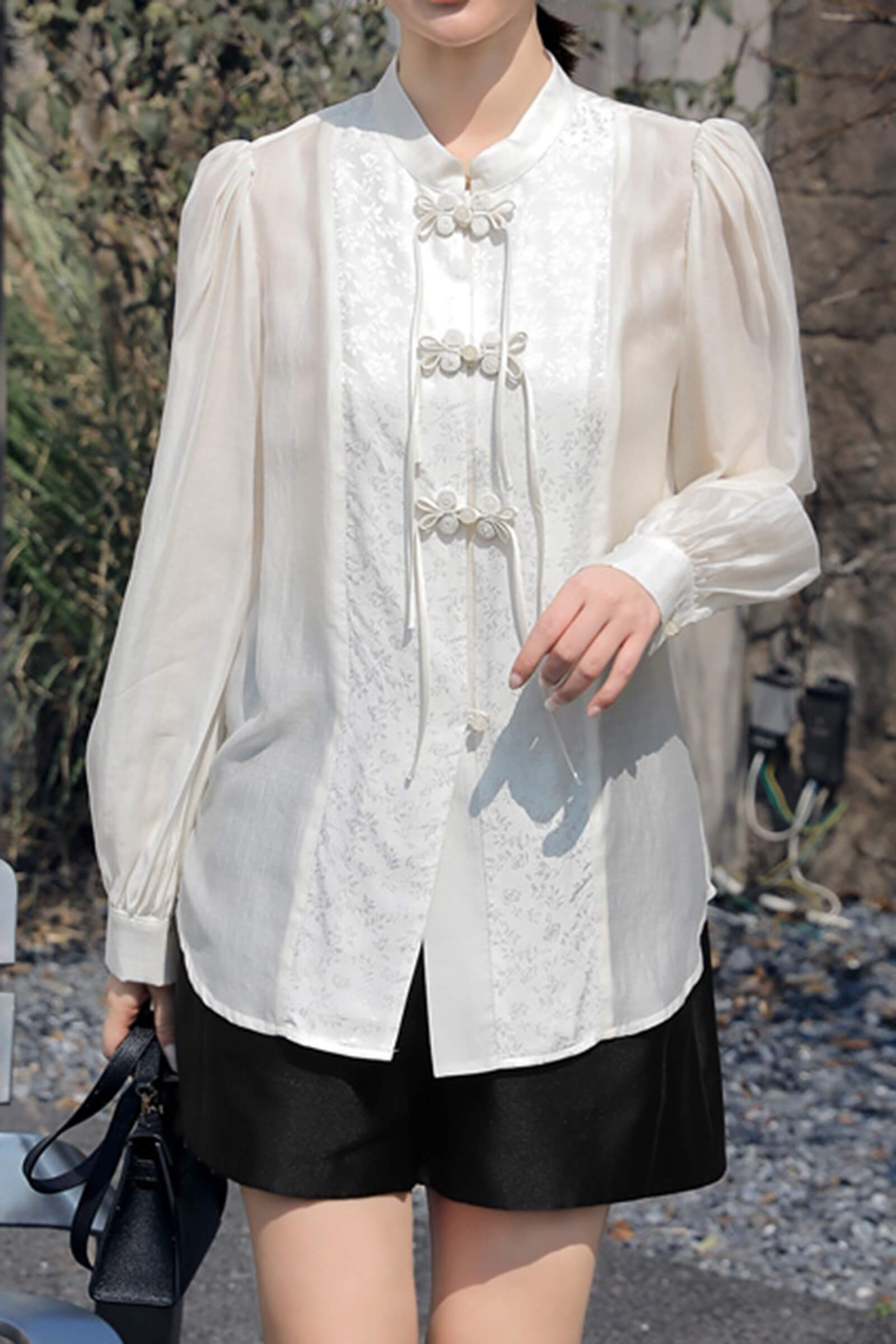 Beige Splice Buckle Shirt