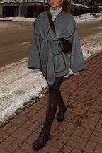 Open Front Pocketed Splice Coat with Belt