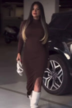 Elegant Stand Collar LongSleeve Work Dress