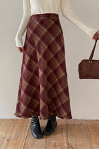 Red Plaid Wool Bodycon Skirt