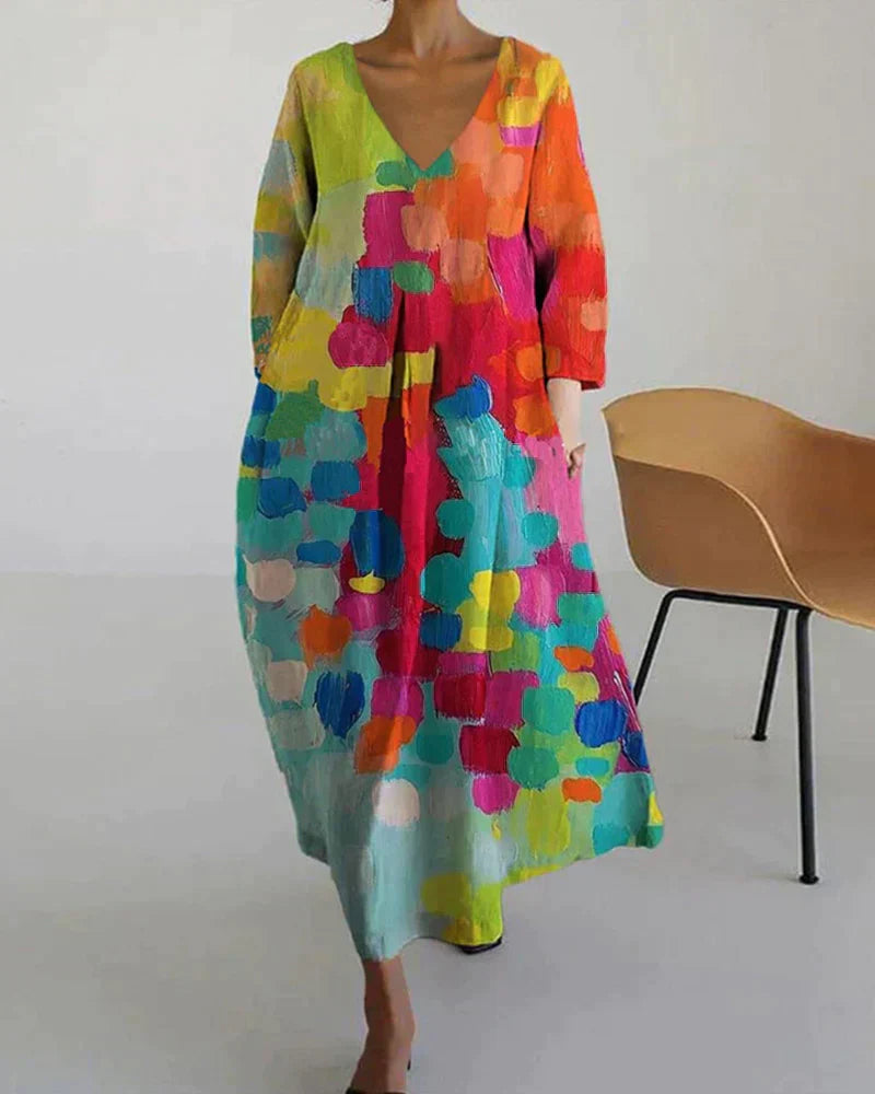 Ursula Statement Colorful Printed V Neck Dress Boutique Collection