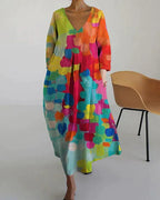 Deméter Colorful Printed V-neck Dress for Women Minimalist Chic Style