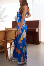 Unique Printed Sleeveless Spaghetti Strap Casual Vacation Loose Wide-Leg Jumpsuit