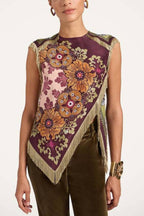 Retro Floral Print Tassel Triangle Hem Sleeveless Top