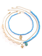 Bora Bora Shell Bead Multi-Layer Necklace Gold