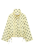 Polka Dot Print Loose Stand Collar Button Bow Tie Casual Long-sleeved Jacket
