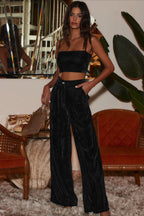 Suede Relaxed Button Straight Wide Leg Pants