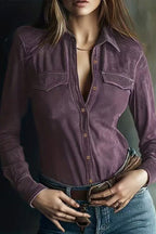 Stylish Suede Long-sleeved Button-down Casual Shirt