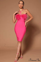 Feather Halter Stylish Mini Dress