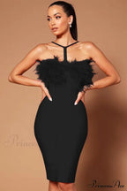 Feather Halter Stylish Mini Dress