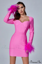 Feather Long Stylish Sleeve Bustier Dress