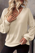 Solid Color Loose V-neck Long-sleeved Elegant Bow Knit Top