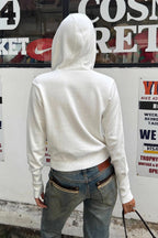 Slim-Fit Knit Zip-Up Cropped Hoodie