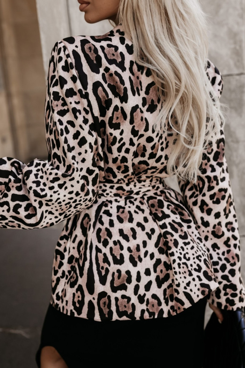 Casual Flowers Leopard Lace Up Turn-back Collar Outerwear