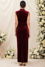 Mandarin Collar Slit Maxi Dress