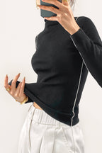 Black Cashmere-Blend Contrast Trim Turtleneck Sweater