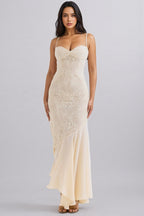Vaelse Lace Ruffle Halter Maxi Dress