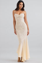 Vaelse Lace Ruffle Halter Maxi Dress