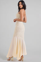 Vaelse Lace Ruffle Halter Maxi Dress