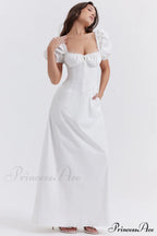 Felizia White Stylish Puff Sleeve Sundress