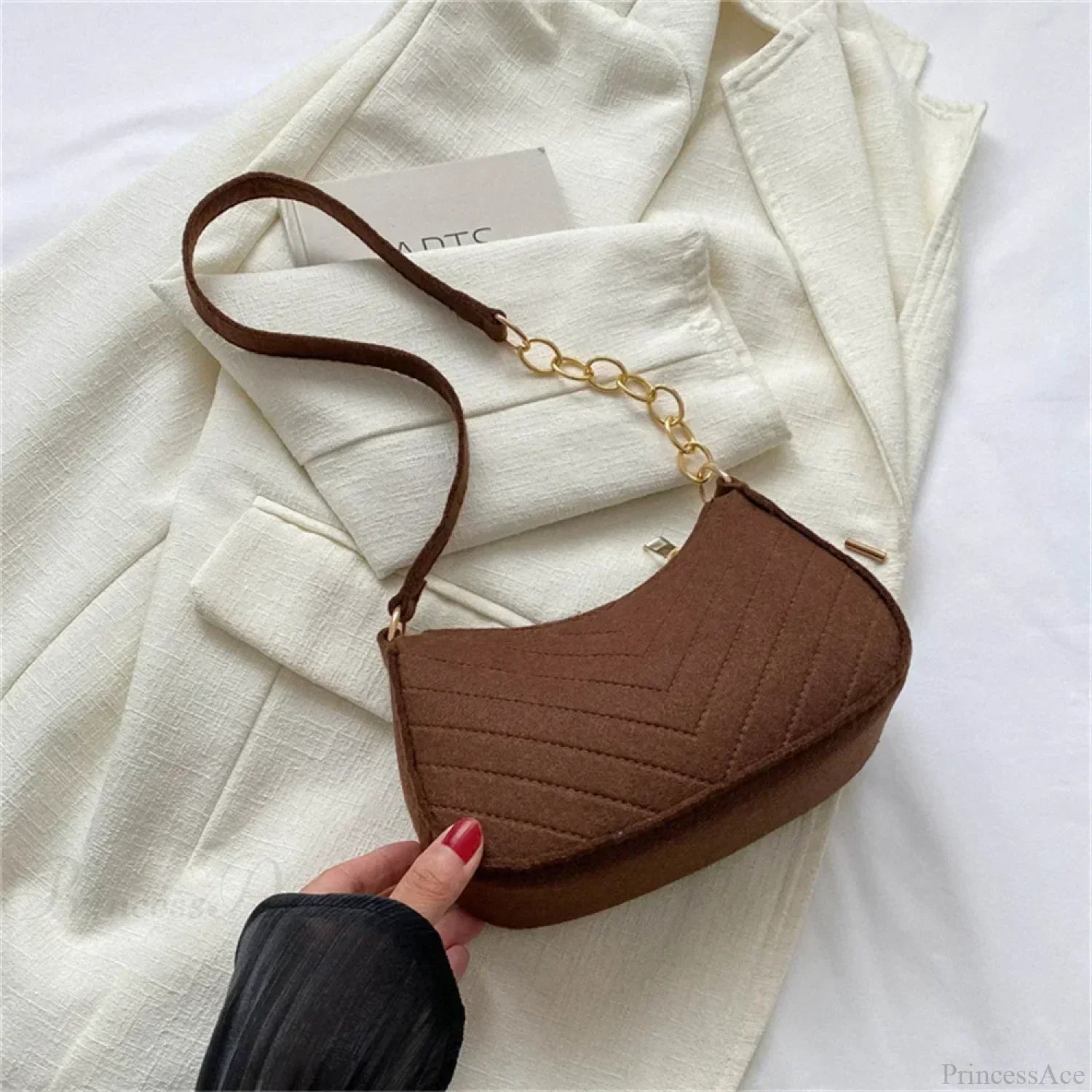 Felt Solid Color Retro Underarm Shoulder Bag