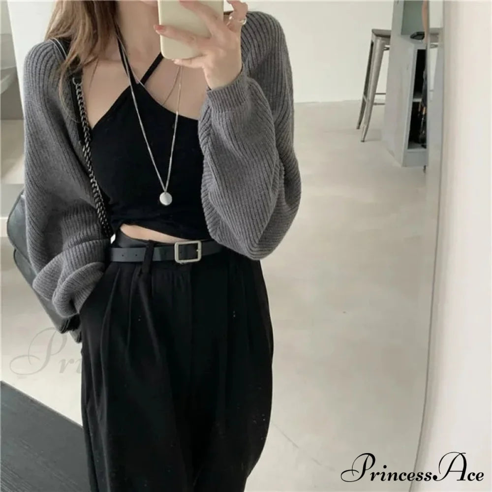 Female Solid Casual Chic Short Knitted Cardigans