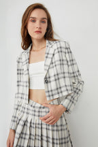 Elliott White Crossbar Plaid Print Blazer
