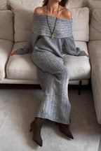 Knit Off Shoulder Long Sleeve Bodycon Sweater Dress