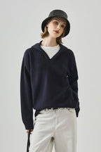 Slouchy V-Neck Hooded Sweater
