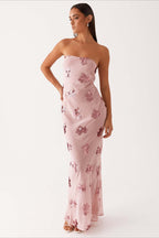 Strapless Sequin Embroidery Backless Floral Dress