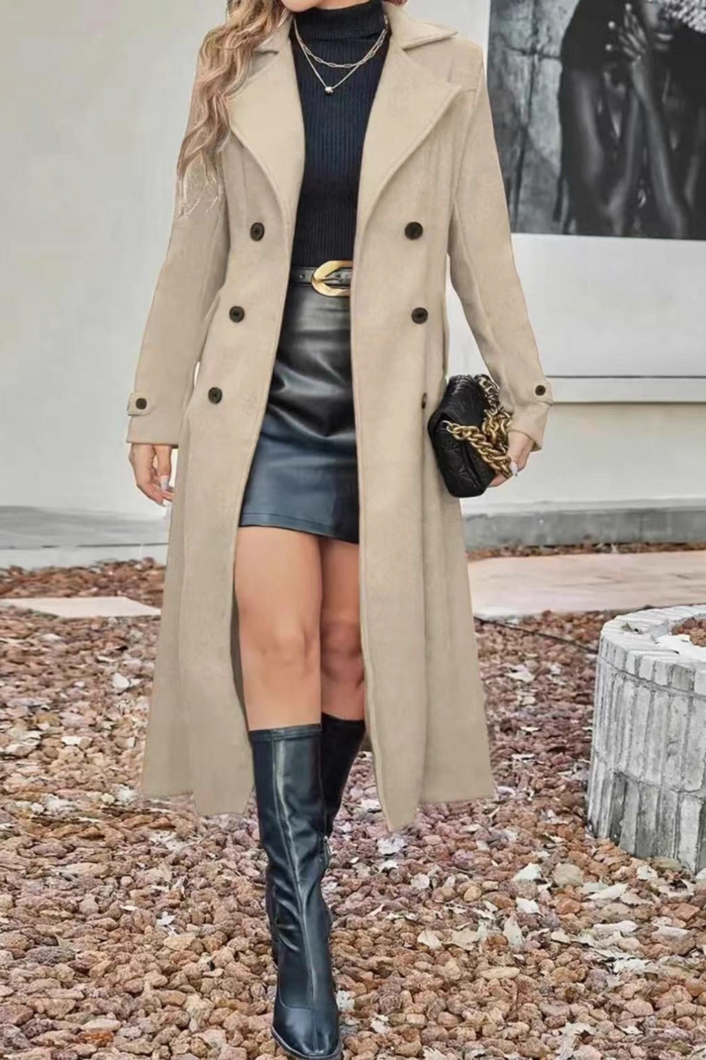 Wool Blend Lapel Double Breasted Chic Overcoat