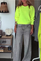 Bright Winter Day Knit Solid Color Wide Neck Relaxed Sweater