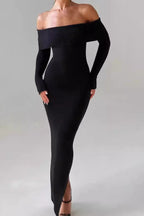 Off Shoulder Ribbed Sweater Dress