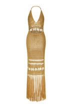 Fashionable Open-knit Backless Elegant Tassel Hem Vacation Cover-up Maxi Dress