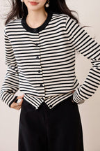 Black White Stripe Knit Cardigan