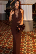 Halter Lace Cowl Bodycon Dress