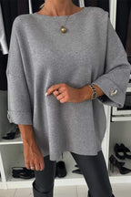 Elegance and Modern Knit Button Detail Half Sleeve Loose Sweater