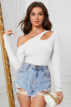 Slanted Neckline Bodycon Knit Top
