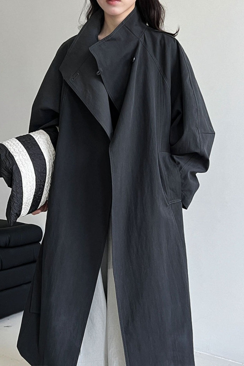 Oversized One Button Stand Collar Overcoat