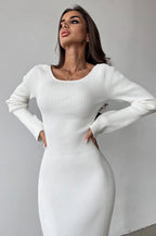Solid Slim Convertible Backless Sweater Dress