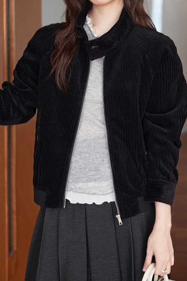 Vintage Corduroy Stand Collar Short Slim Jacket