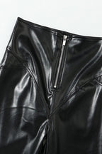 PU Leather Front Zipper Slim Fit Pants