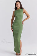 Filomena Olive Boat Charming Neck Maxi Dress