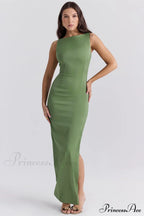 Filomena Olive Boat Charming Neck Maxi Dress