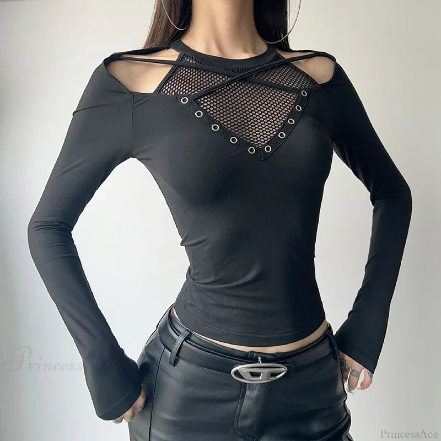 Fishnet Patchwork Knit Top