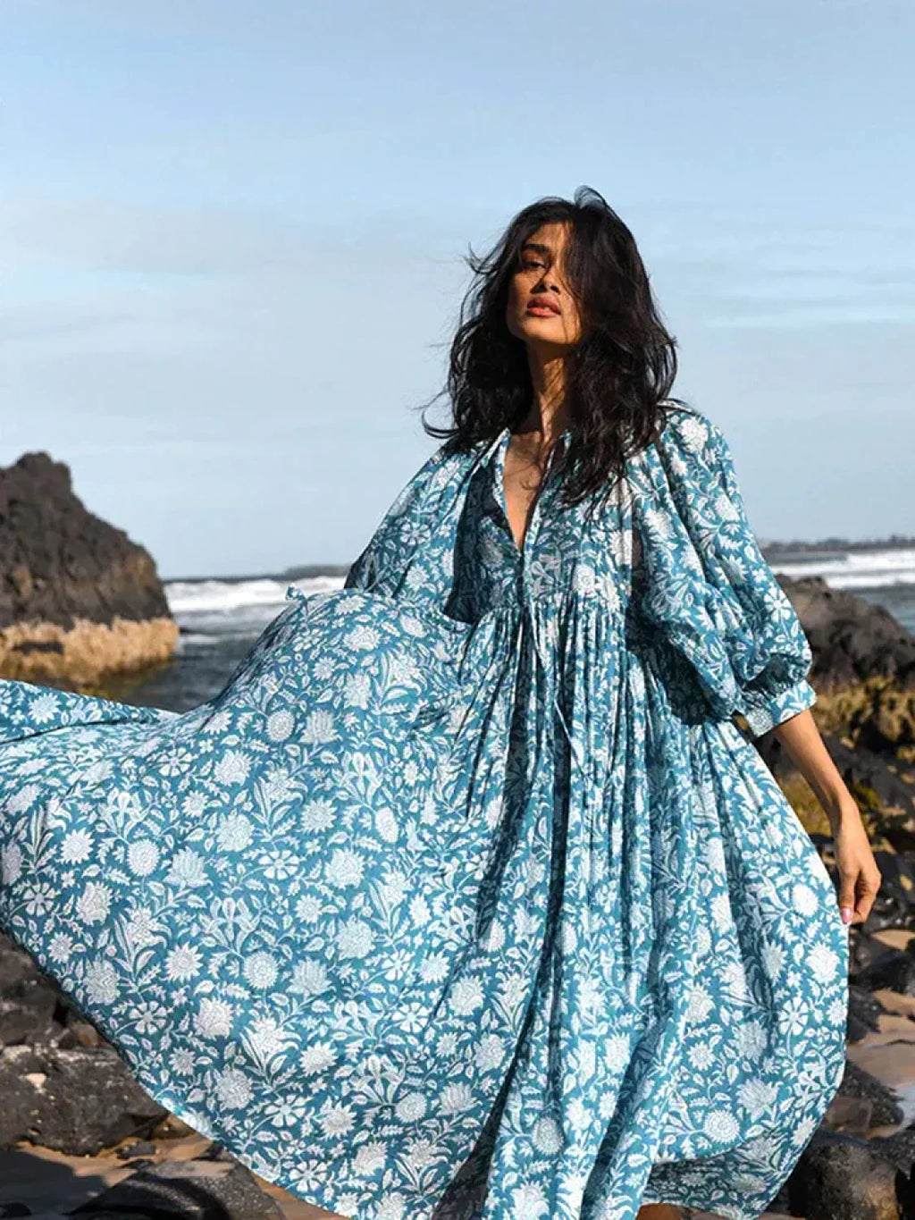 Fitshinling Boho Vintage Lantern Sleeve Dress