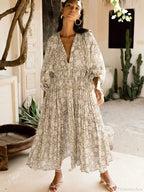 Fitshinling Boho Vintage Lantern Sleeve Dress