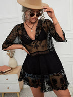 Fitshinling V-neck Sheer Lace Boho Cover-up
