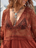 Fitshinling V-neck Sheer Lace Boho Cover-up